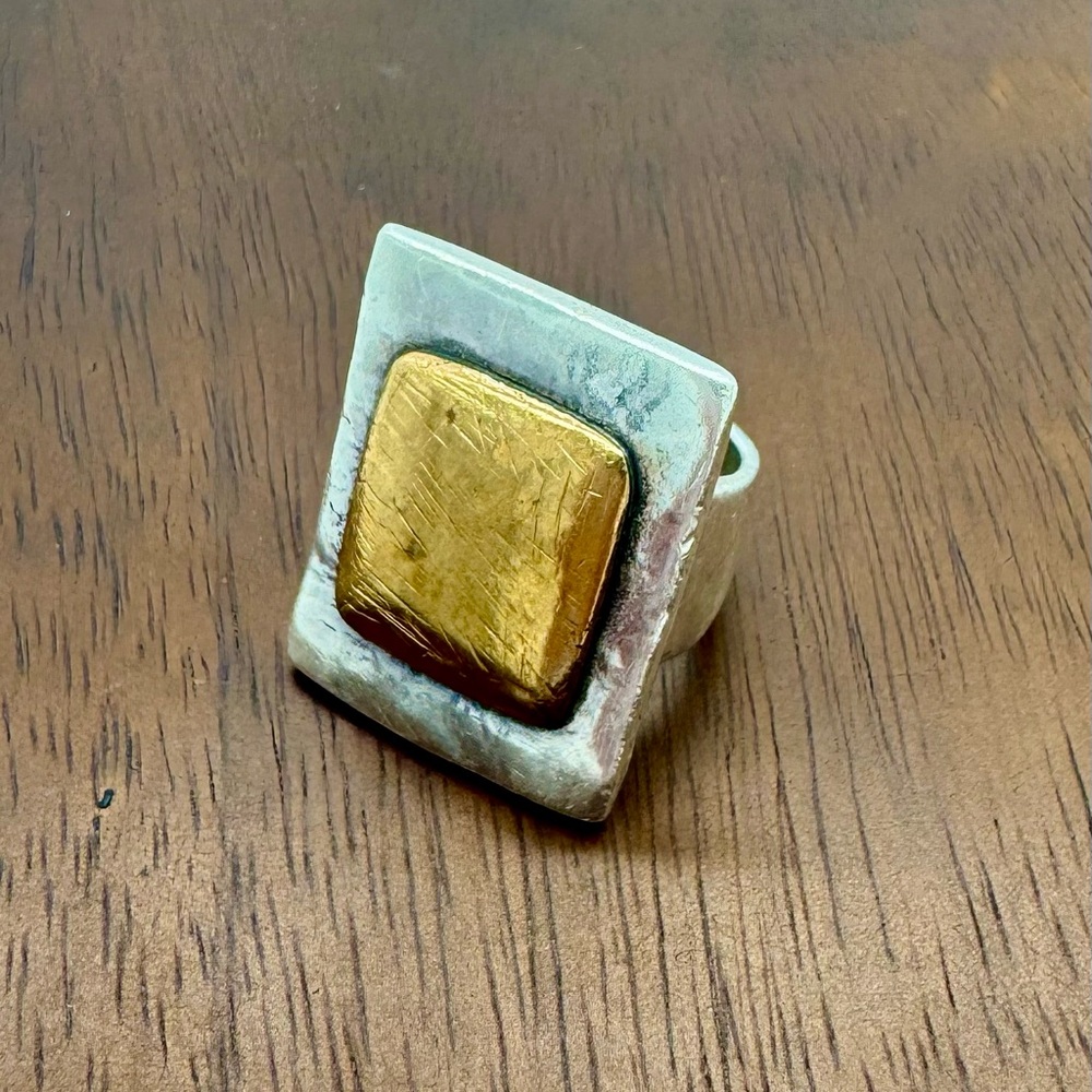 Kara Varian Baker Silver and Brass Square Statement Ring